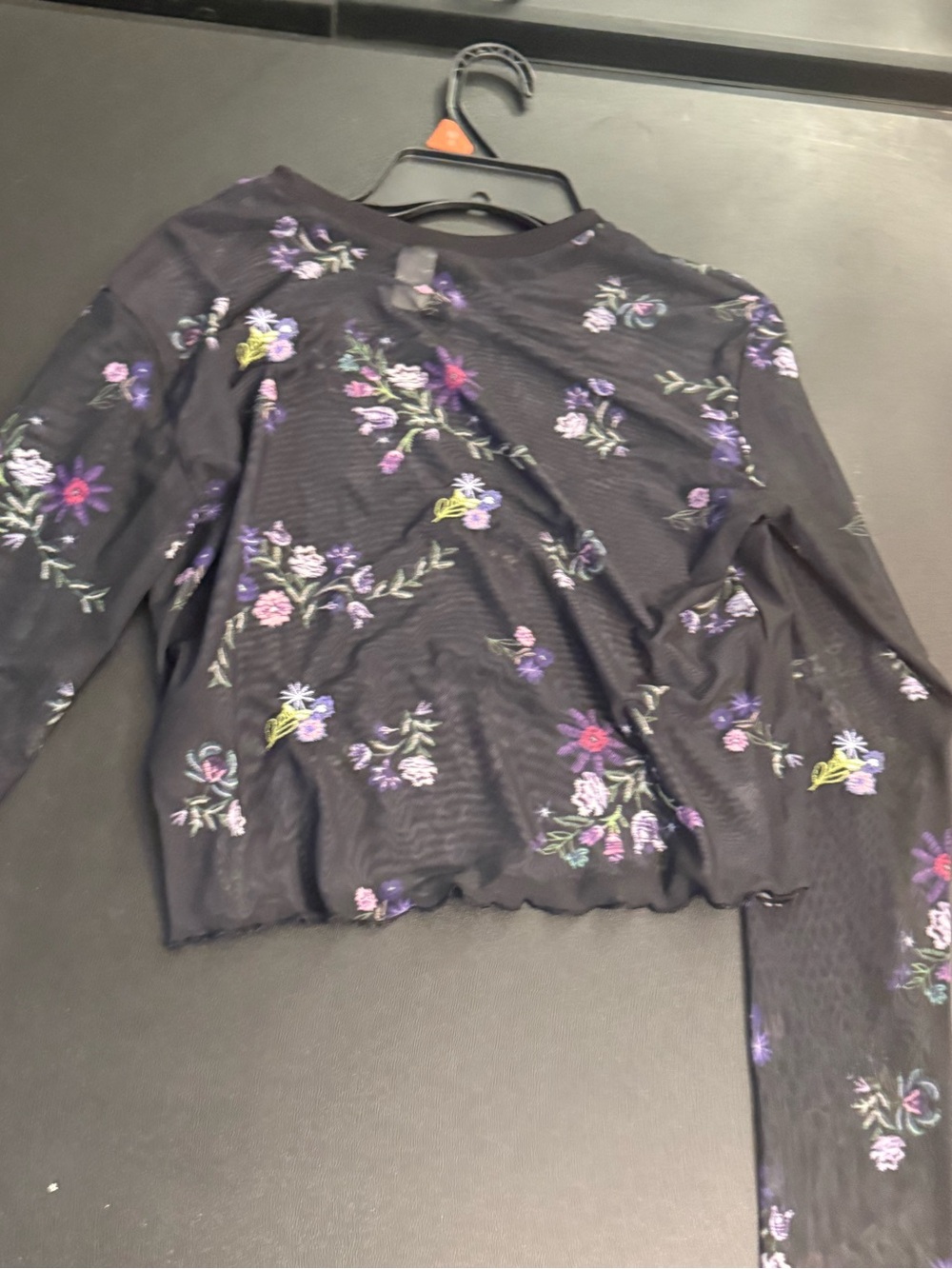 H&M Divided Black Floral Sheer Mesh Long Sleeve Top Size M